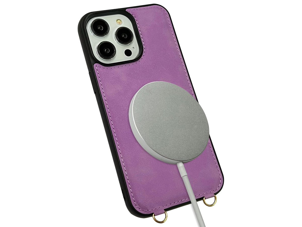 CaseMania 2in1 Koord Case met MagSafe Spiegel Wallet Paars - iPhone 15 Hoesje