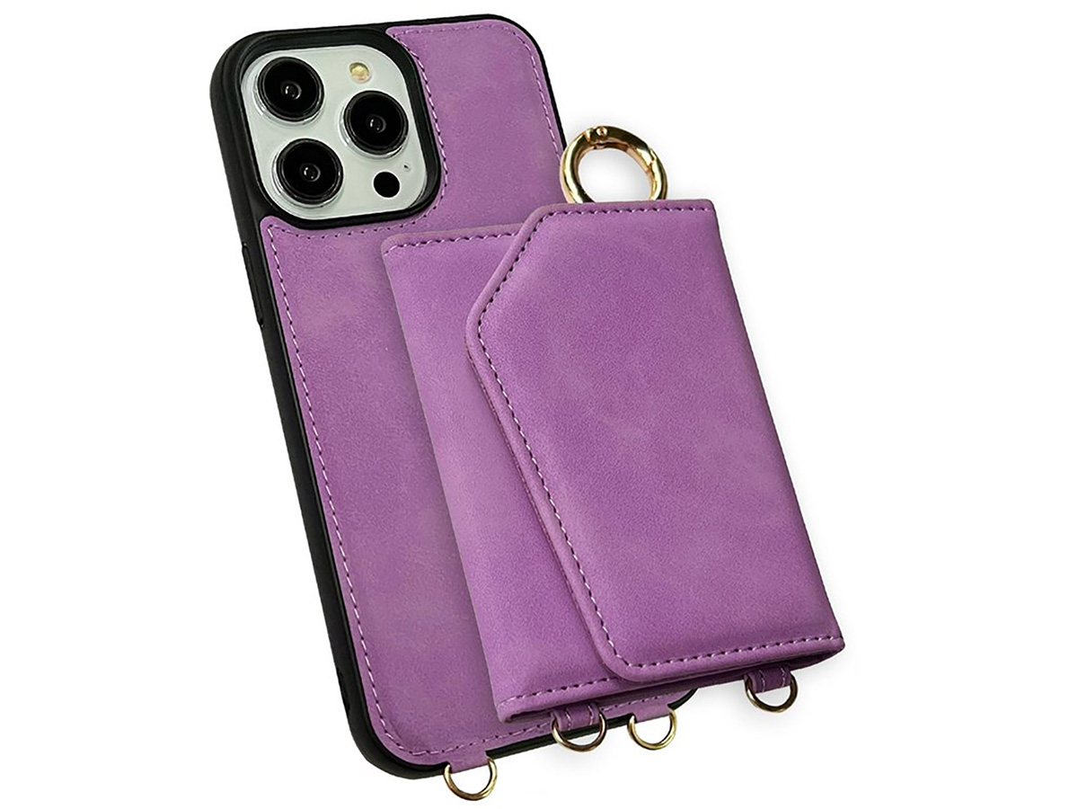 CaseMania 2in1 Koord Case met MagSafe Spiegel Wallet Paars - iPhone 15 Hoesje