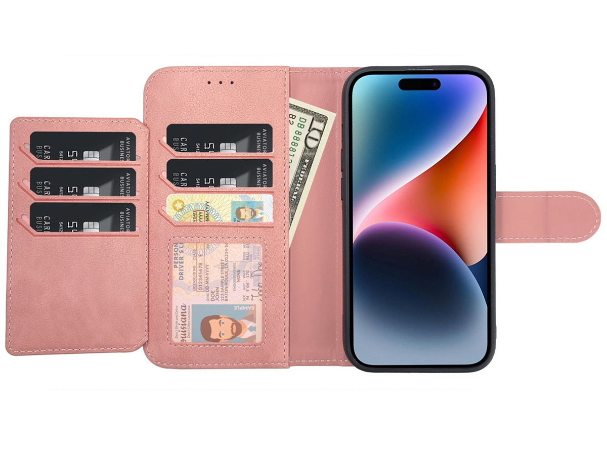 CaseMania 2in1 Magnetic Bookcase XL Roze - iPhone 15 Hoesje