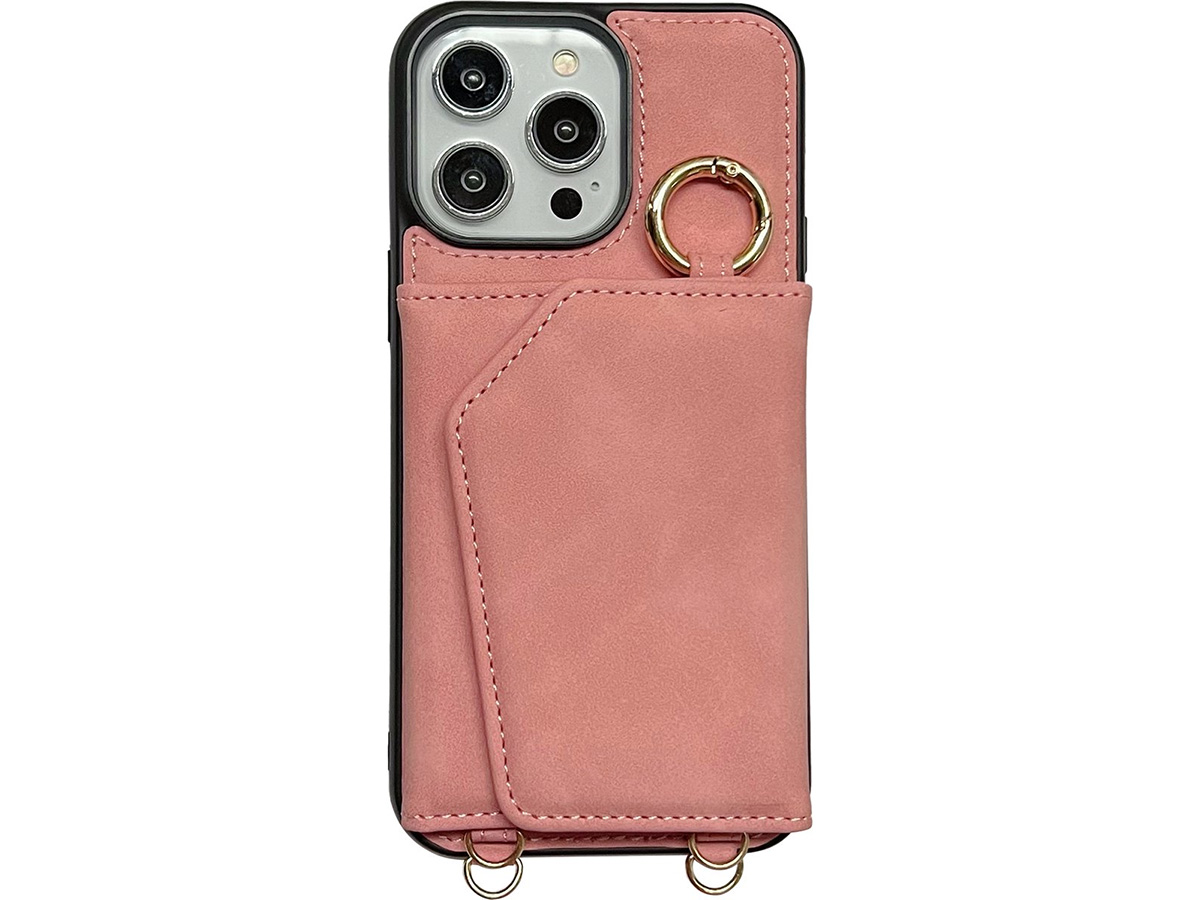CaseMania 2in1 Koord Case met MagSafe Spiegel Wallet Roze - iPhone 15 Hoesje
