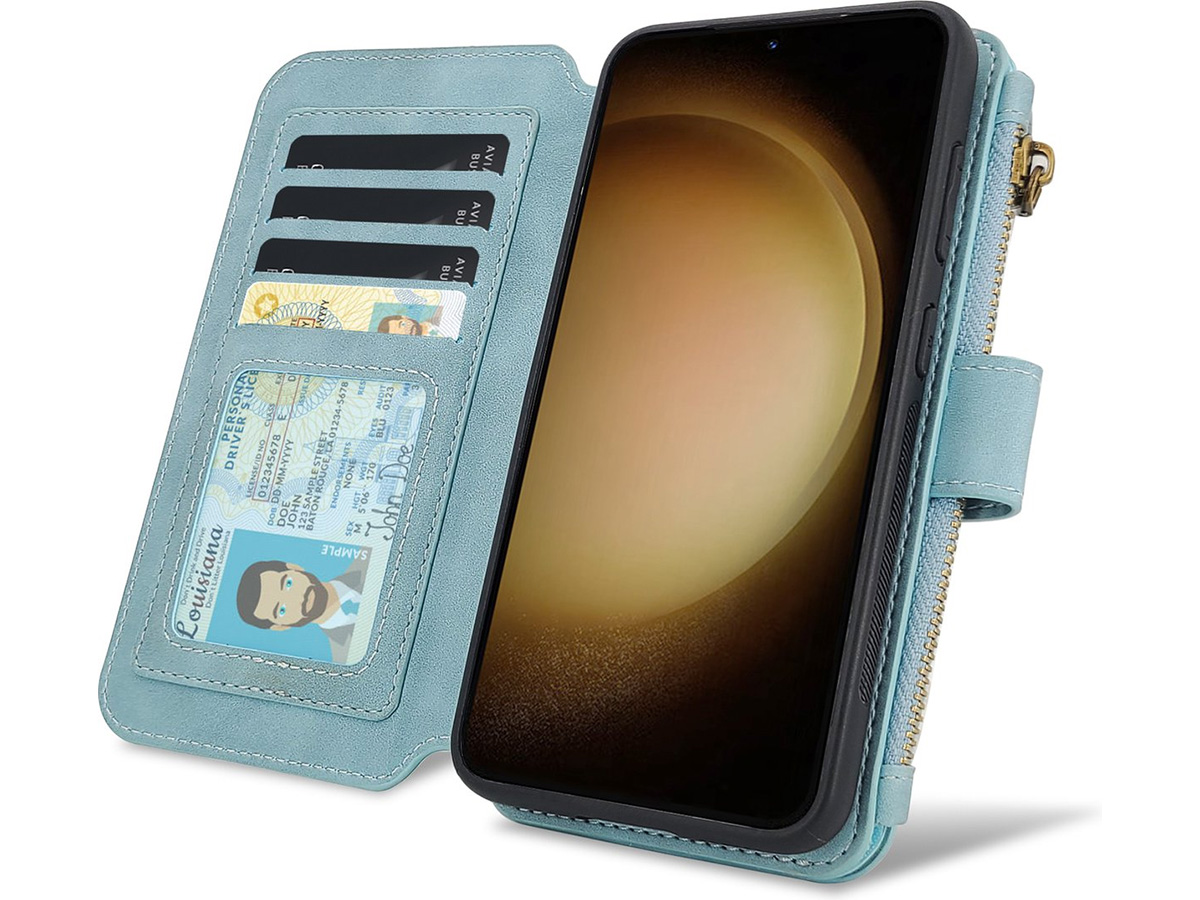 CaseMania 2in1 Wallet Ritsvak Case Aqua - iPhone 15 Hoesje