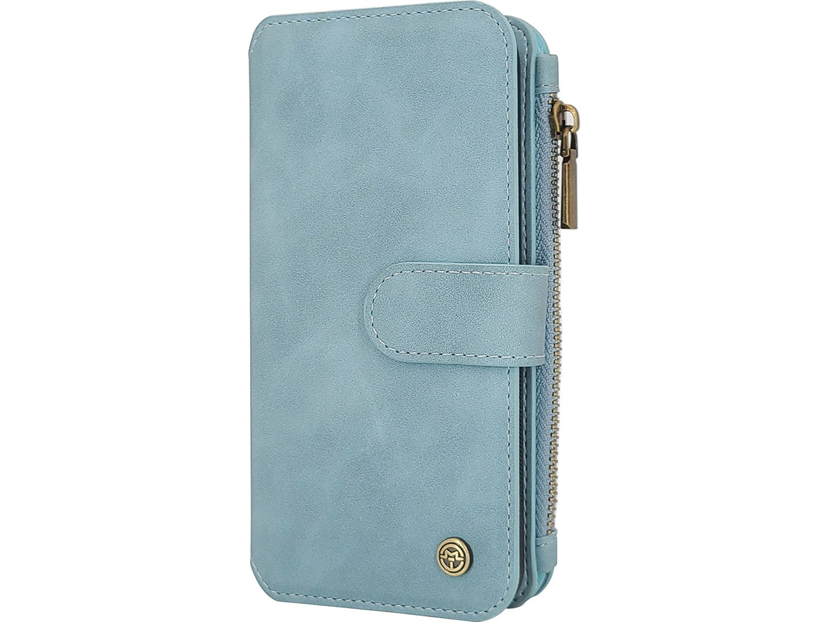 CaseMania 2in1 Wallet Ritsvak Case Aqua - iPhone 15 Hoesje