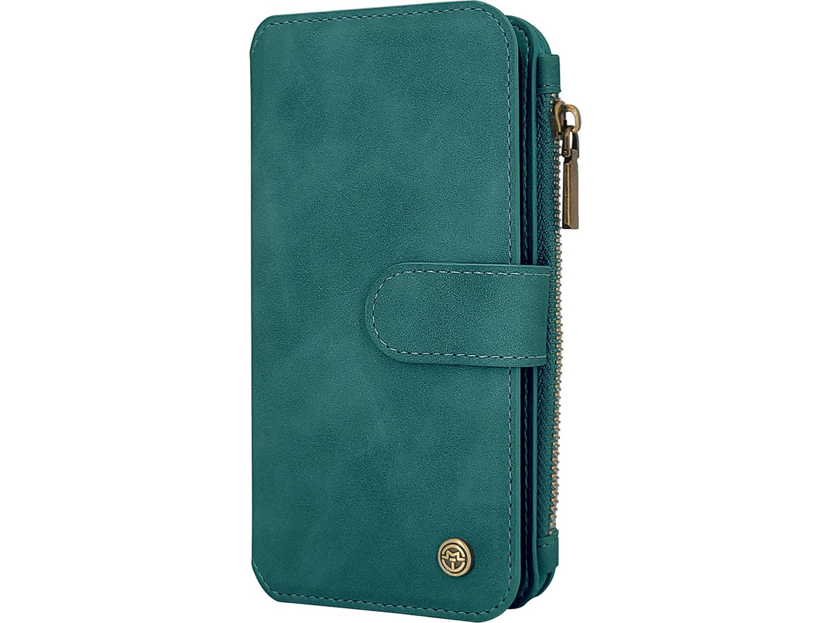 CaseMe 2in1 Wallet Ritsvak Case Groen - iPhone 15 Hoesje