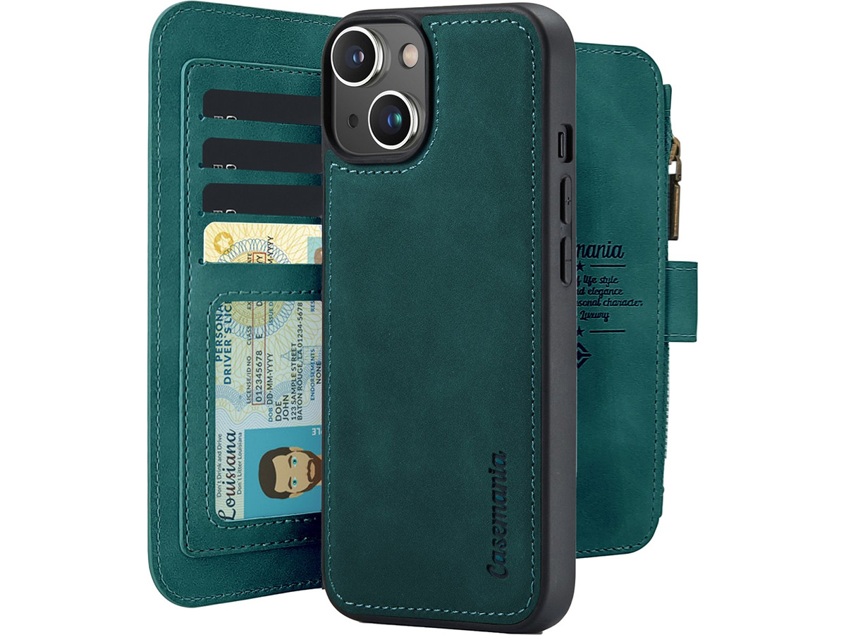 CaseMe 2in1 Wallet Ritsvak Case Groen - iPhone 15 Hoesje