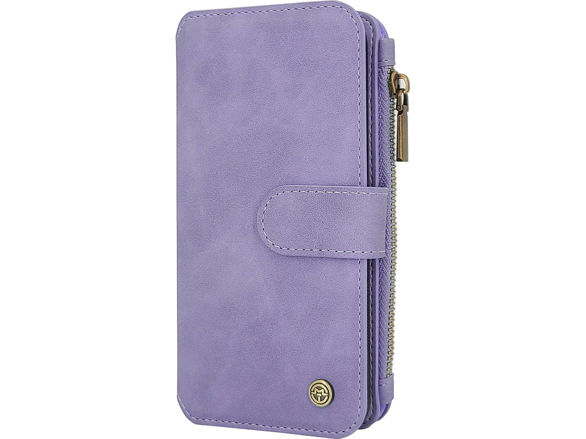 CaseMe 2in1 Wallet Ritsvak Case Lila Paars - iPhone 15 Hoesje