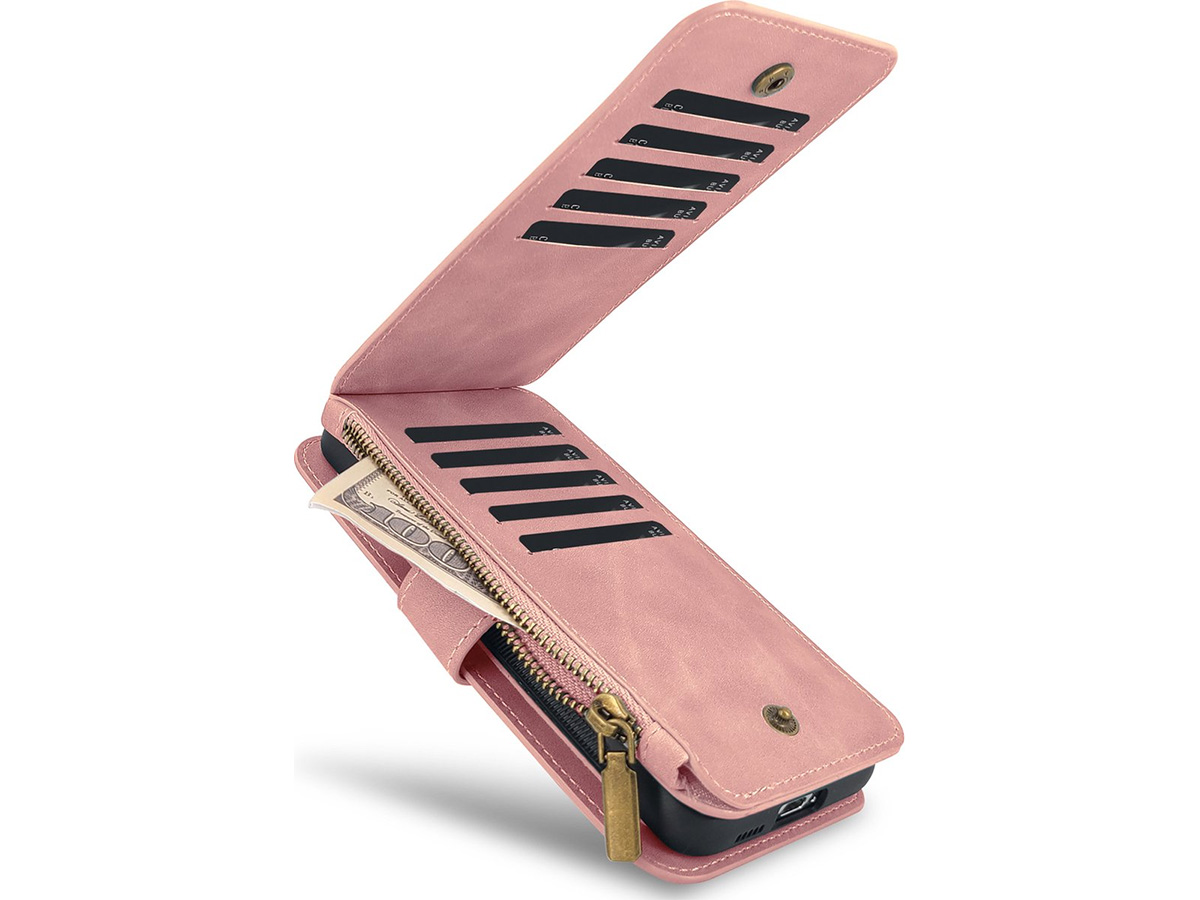 CaseMe 2in1 Wallet Ritsvak Case Roze - iPhone 15 Hoesje