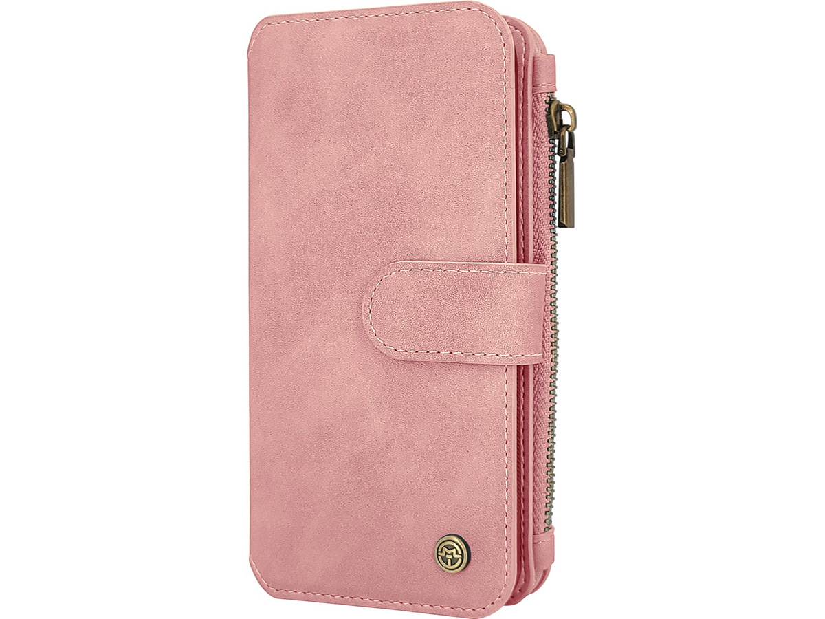 CaseMe 2in1 Wallet Ritsvak Case Roze - iPhone 15 Hoesje