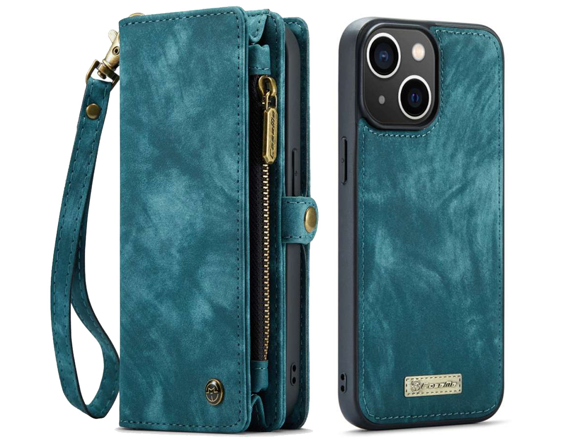 CaseMe 2in1 Wallet Case met Ritsvak Blauw - iPhone 15 Hoesje