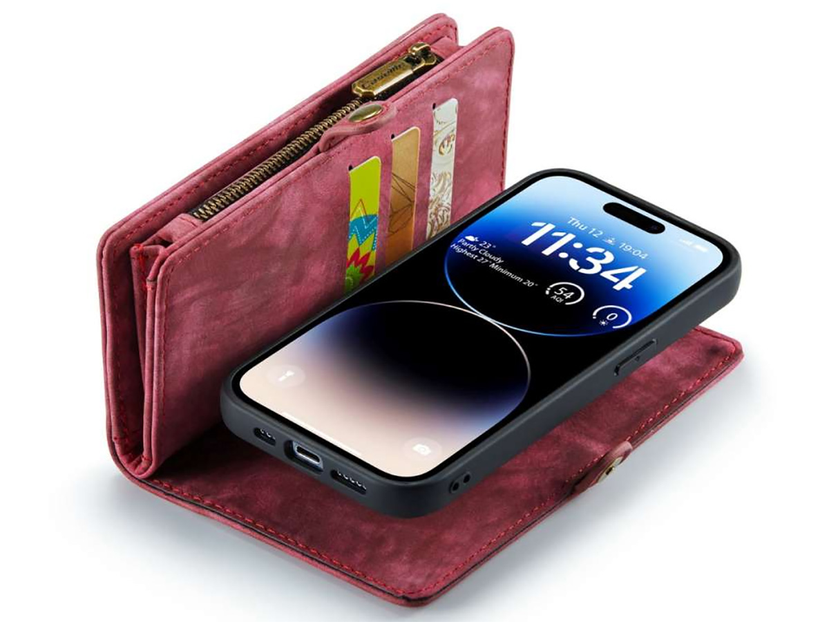 CaseMe 2in1 Wallet Case met Ritsvak Rood - iPhone 15 Hoesje