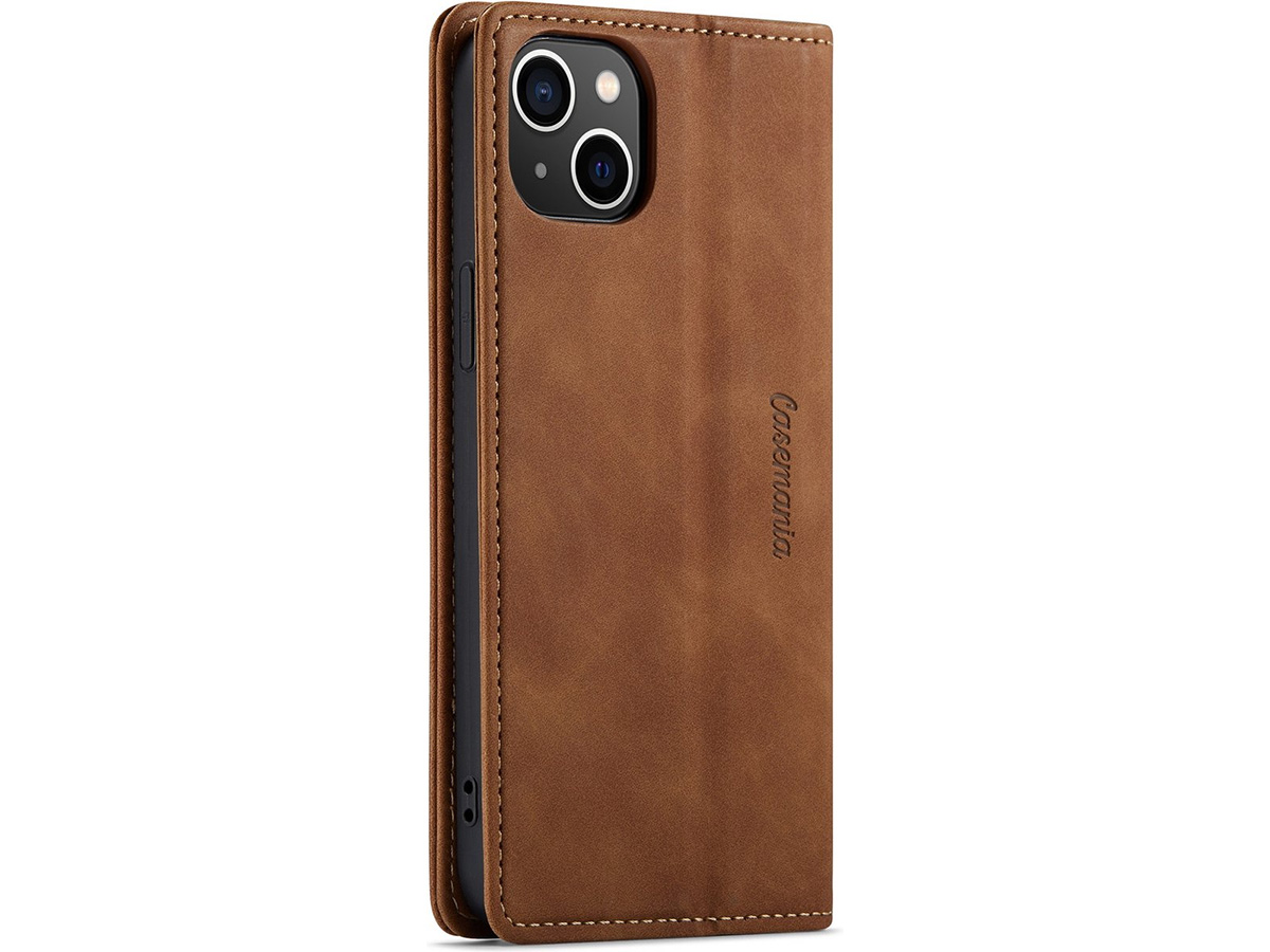 CaseMania Vintage Slim Bookcase Cognac - iPhone 15 hoesje