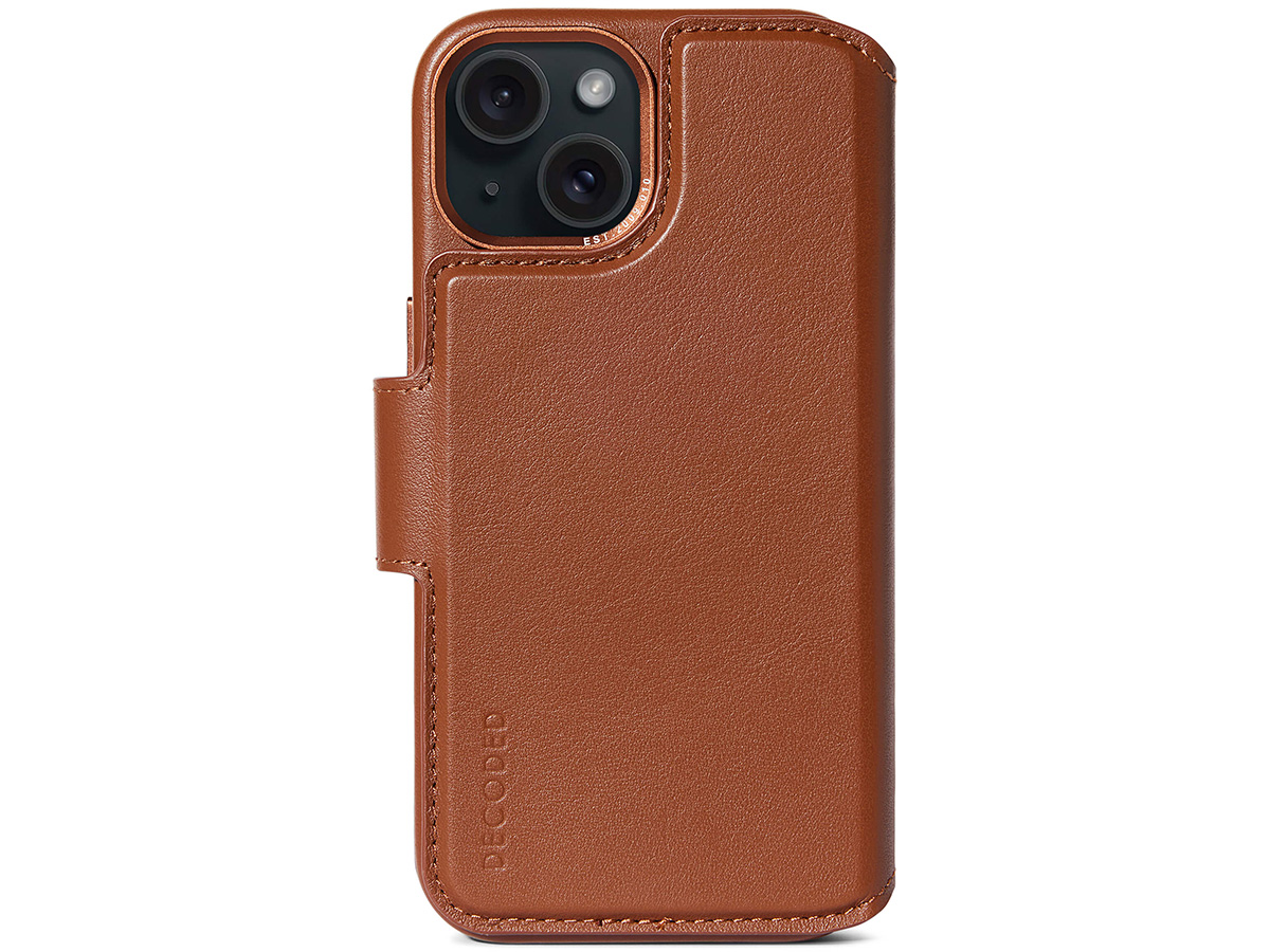 Decoded Leather Detachable Wallet Case Tan - iPhone 15 hoesje