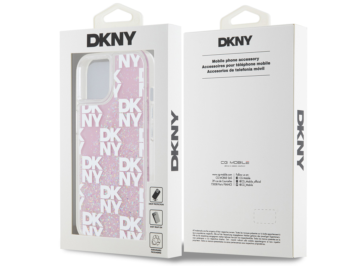 DKNY Liquid Glitter Case Roze - iPhone 15 / 14 / 13 hoesje