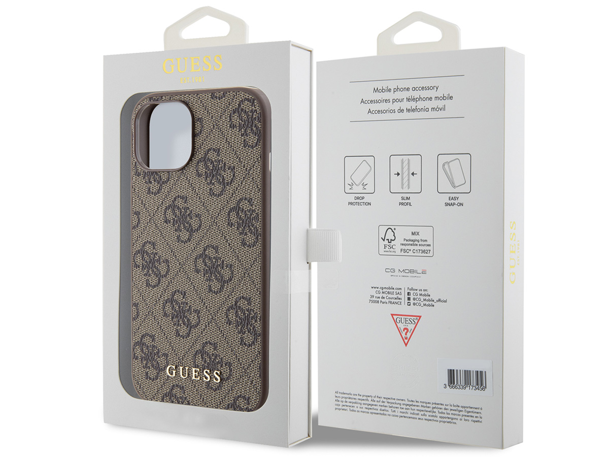 Guess 4G Monogram Case Bruin - iPhone 15 hoesje