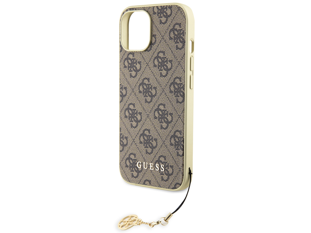 Guess 4G Monogram Charm Case Bruin - iPhone 15 hoesje