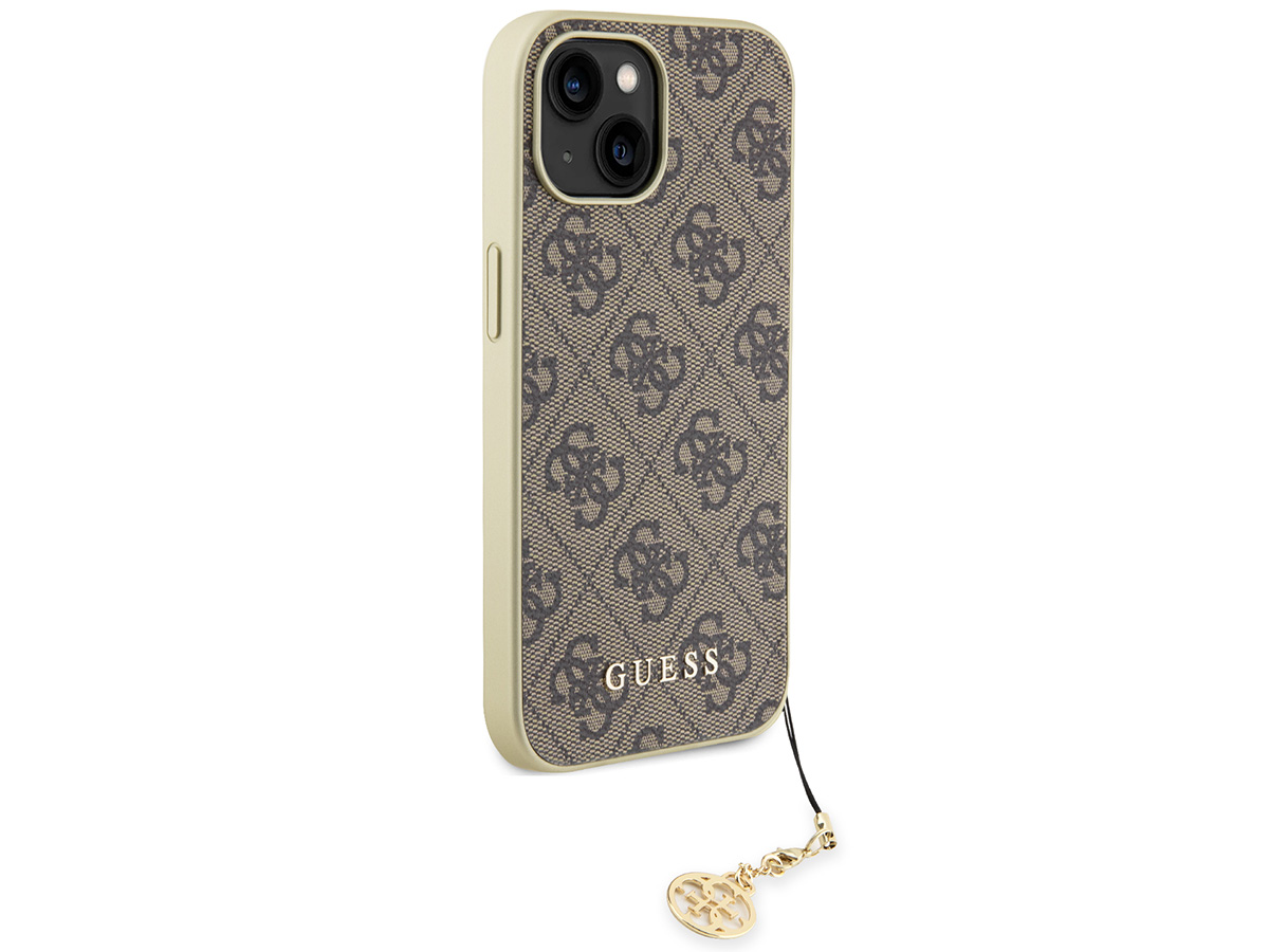 Guess 4G Monogram Charm Case Bruin - iPhone 15 hoesje