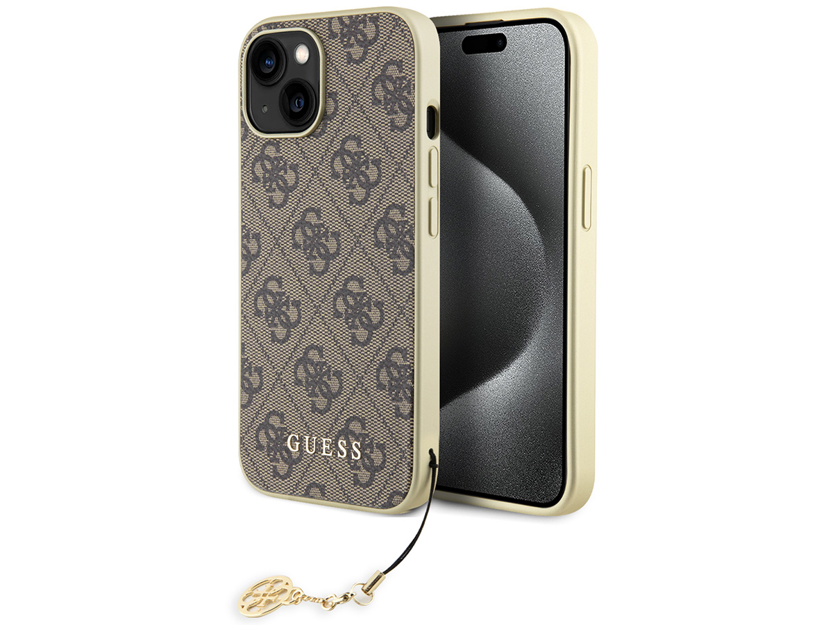 Guess 4G Monogram Charm Case Bruin - iPhone 15 hoesje