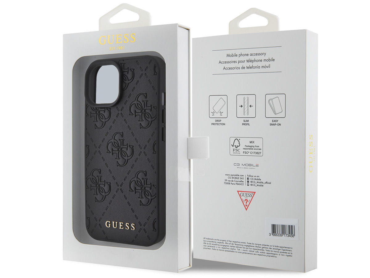 Guess 4G Monogram Stamped Case Zwart - iPhone 15 hoesje