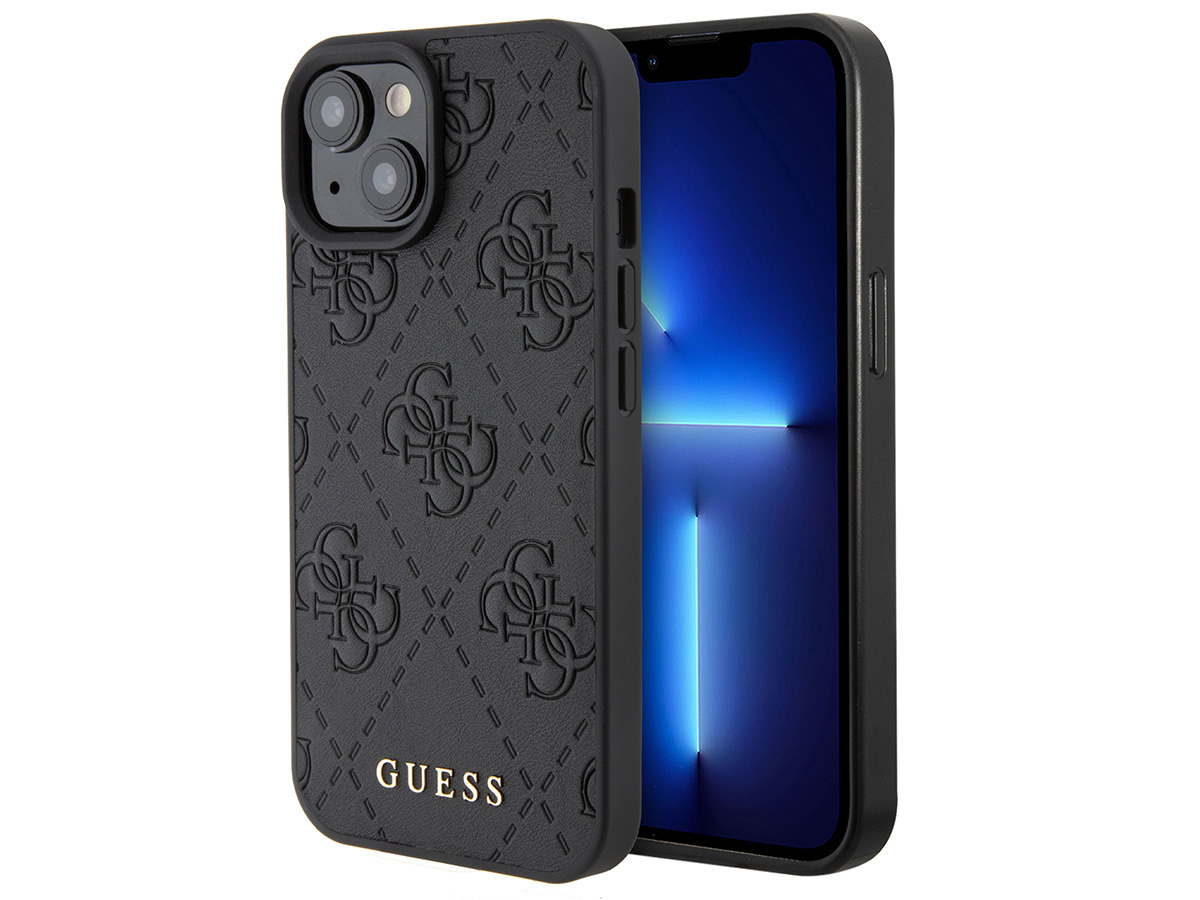 Guess 4G Monogram Stamped Case Zwart - iPhone 15 hoesje