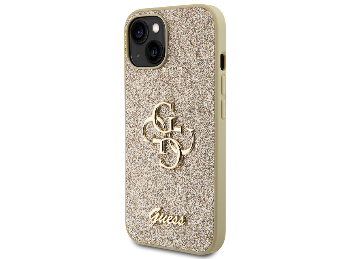 Guess Big 4G Glitter Case Goud - iPhone 15 hoesje