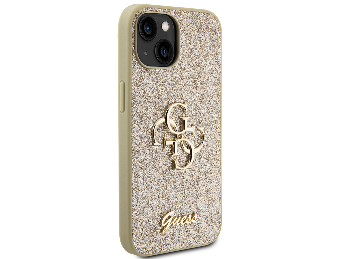 Guess Big 4G Glitter Case Goud - iPhone 15 hoesje