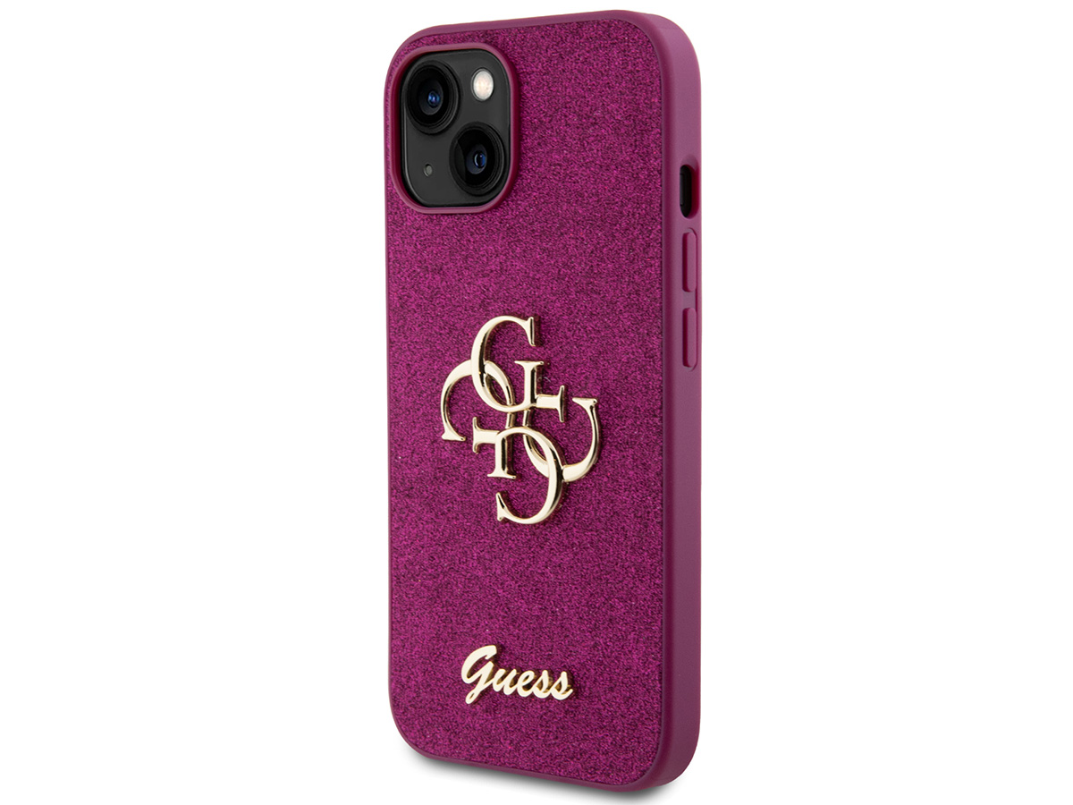 Guess Big 4G Glitter Case Paars - iPhone 15 hoesje