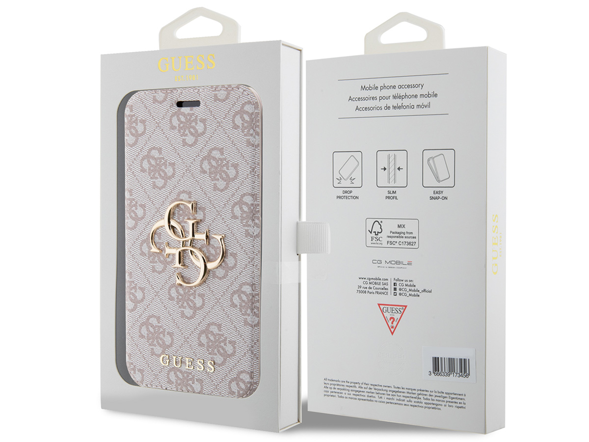 Guess Big 4G Monogram Bookcase Roze - iPhone 15 hoesje