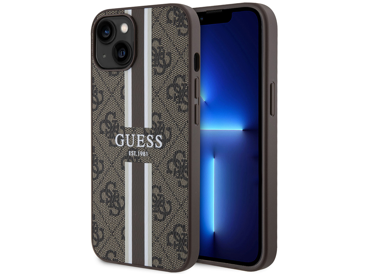 Guess College Monogram Case Bruin - iPhone 15 hoesje