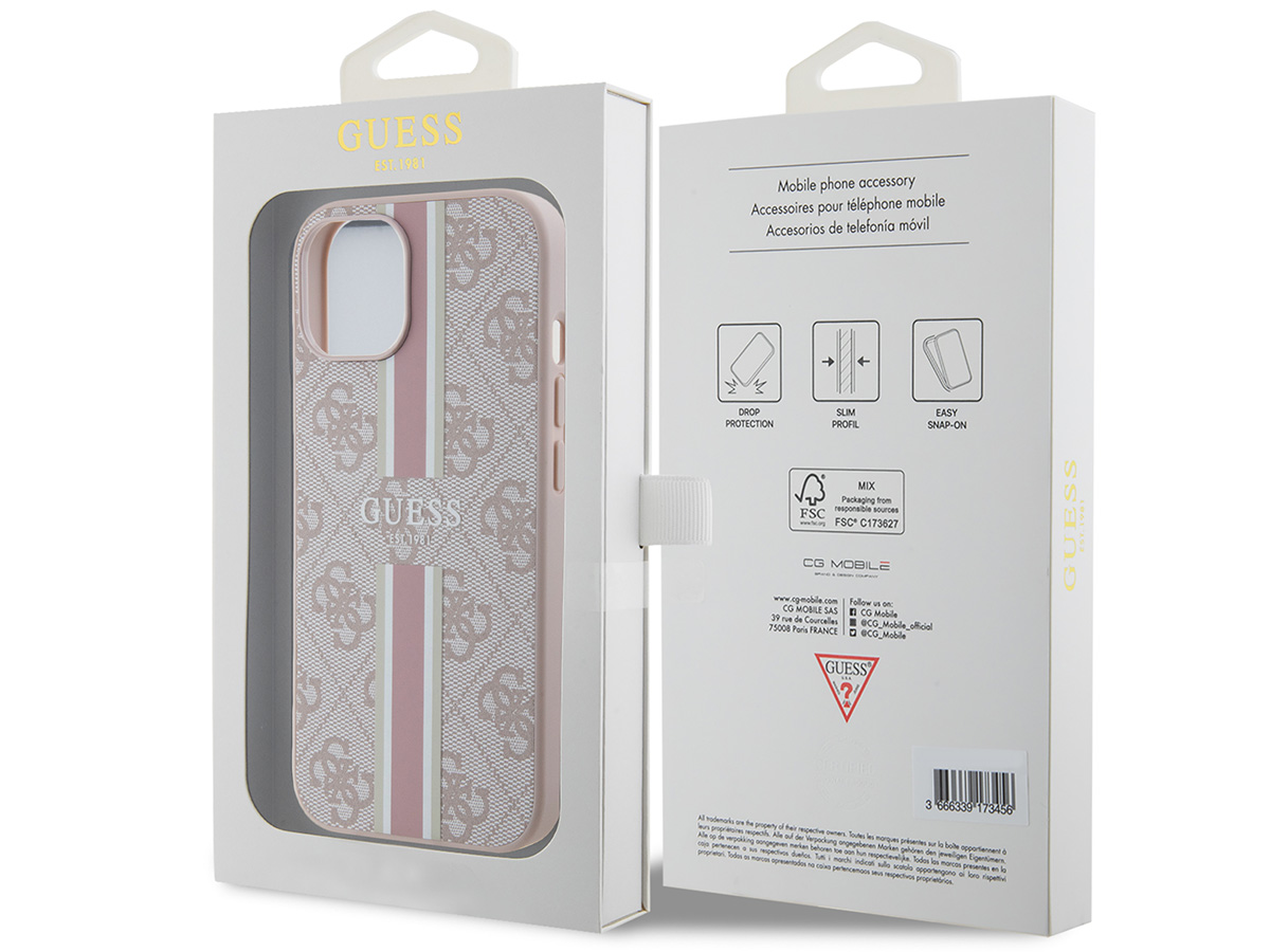 Guess College Monogram Case Roze - iPhone 15 hoesje