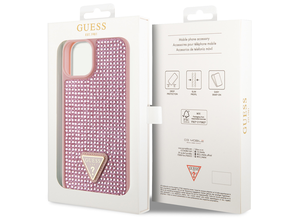 Guess Diamond Triangle Case Roze - iPhone 15/14/13 hoesje