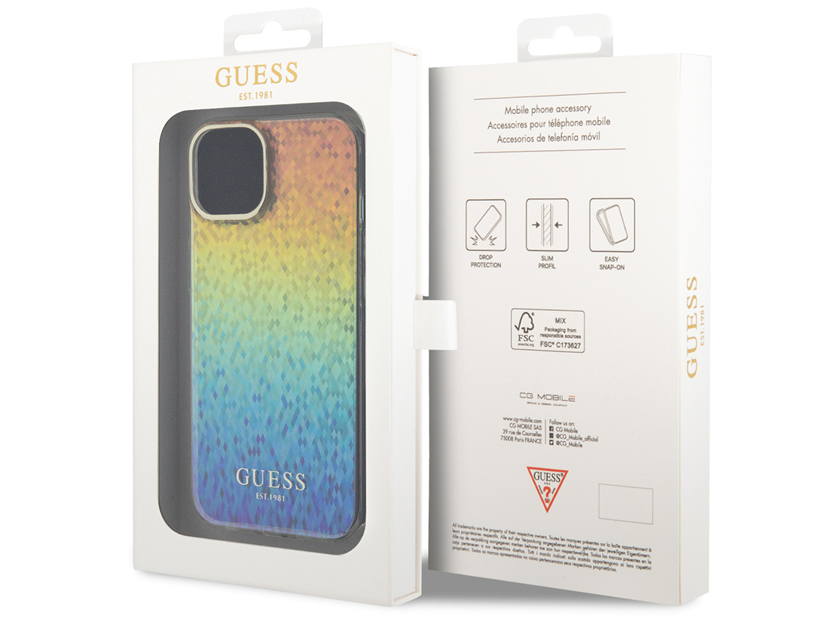 Guess Faceted Rainbow TPU Case - iPhone 15 hoesje