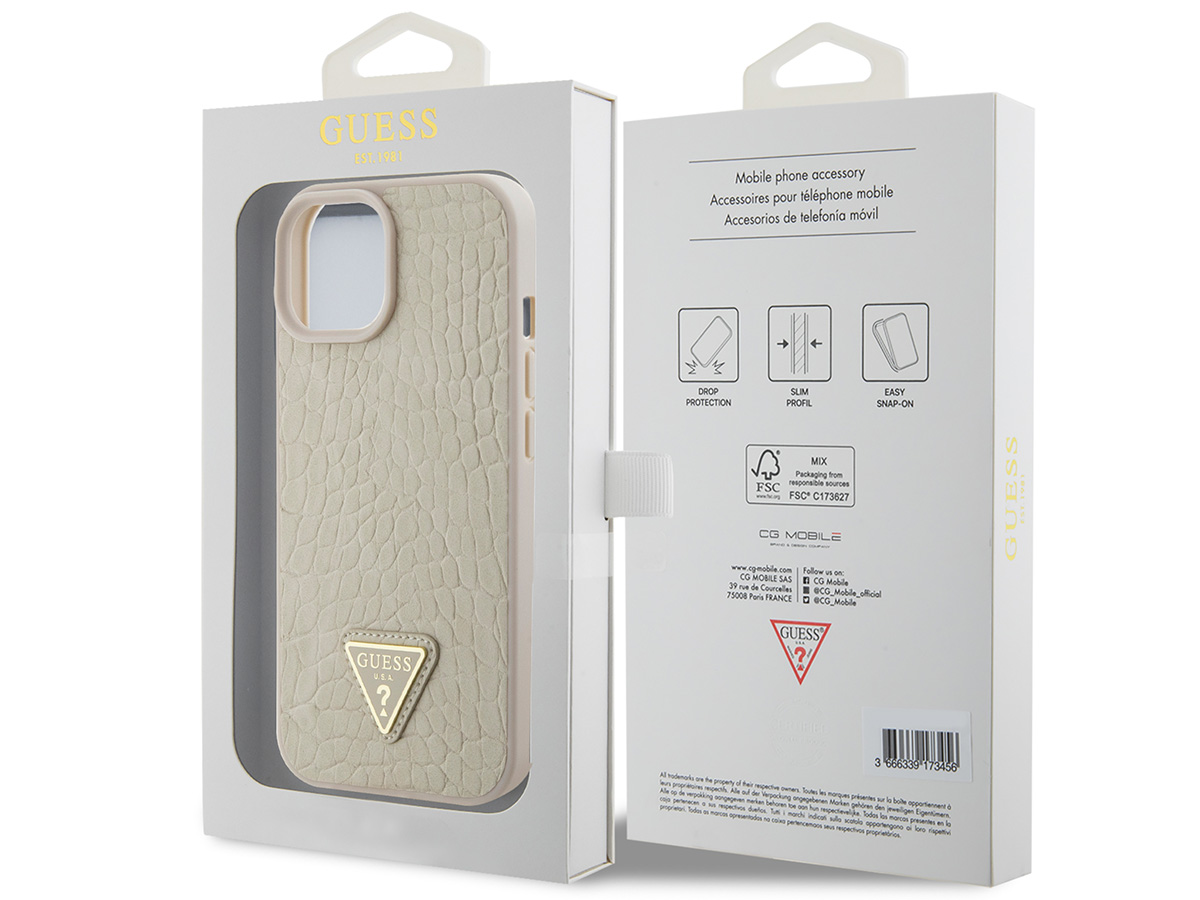 Guess Croco Triangle Case Goud - iPhone 15/14/13 hoesje