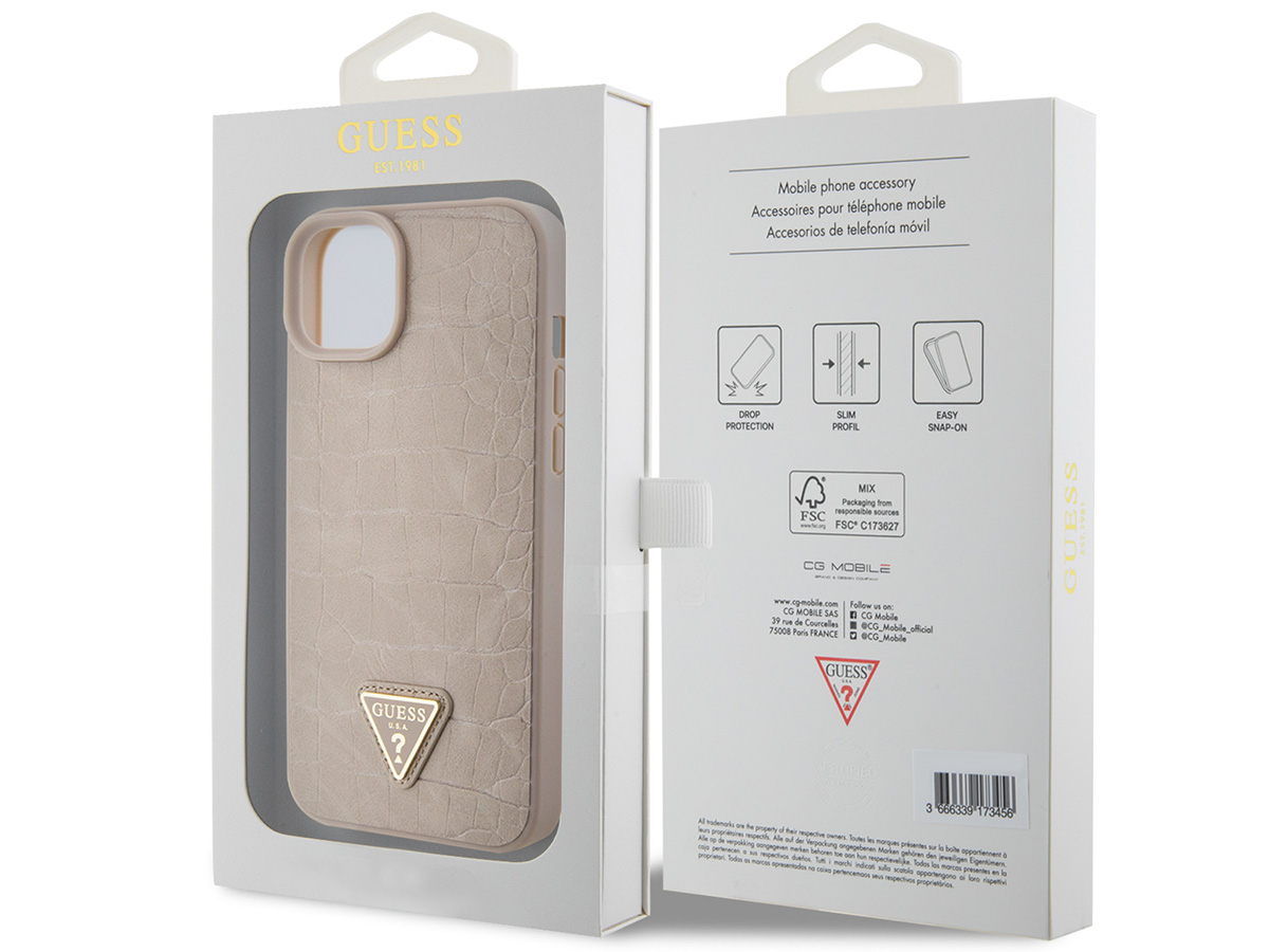 Guess Croco Triangle Case Taupe - iPhone 15/14/13 hoesje