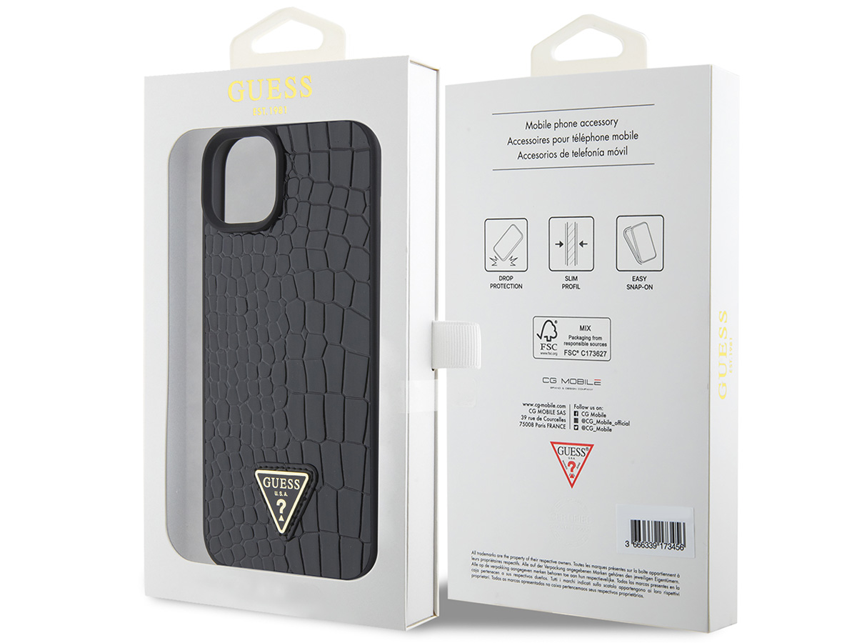 Guess Croco Triangle Case Zwart - iPhone 15/14/13 hoesje