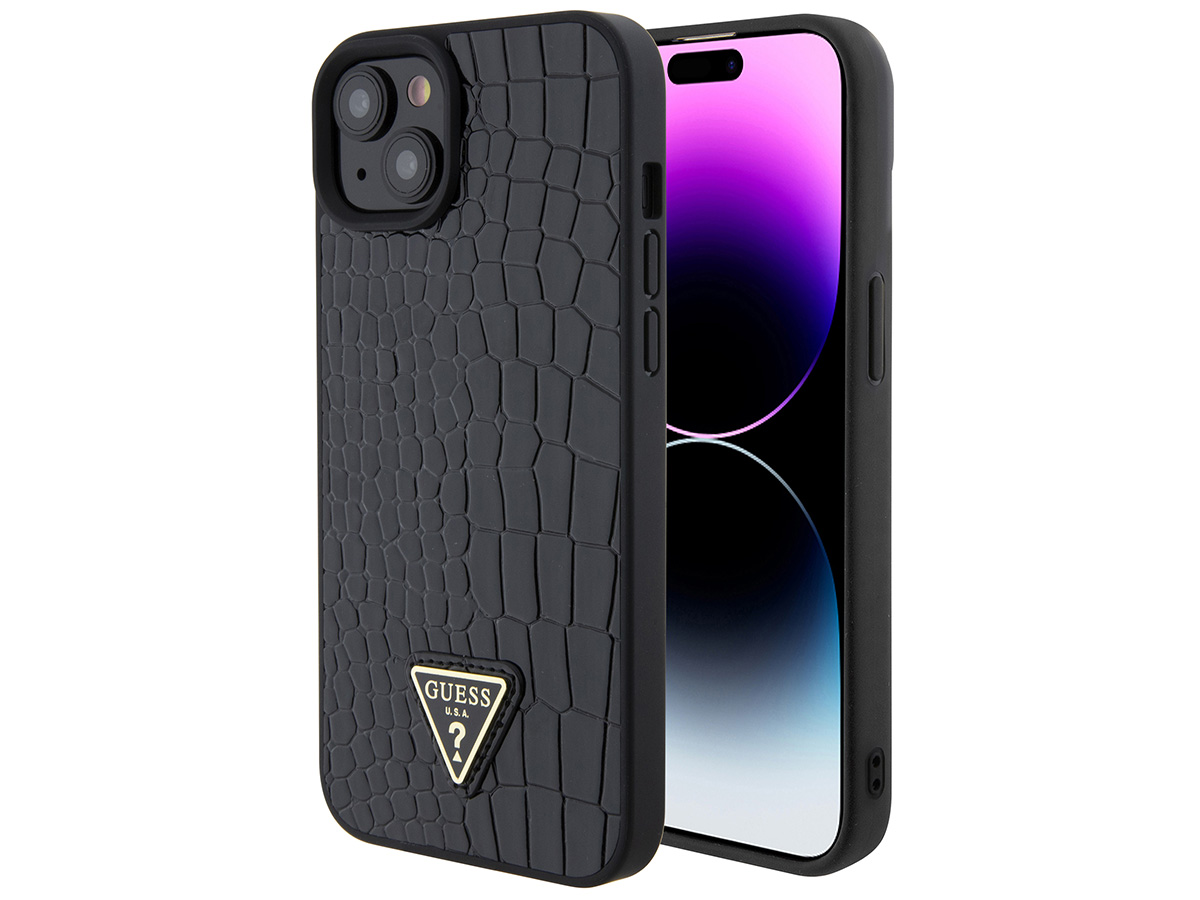 Guess Croco Triangle Case Zwart - iPhone 15/14/13 hoesje