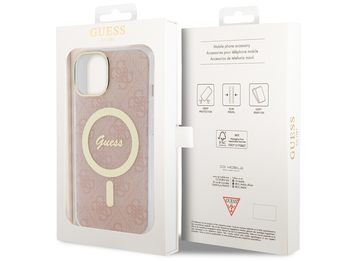 Guess Monogram MagSafe TPU Case Roze - iPhone 15 hoesje