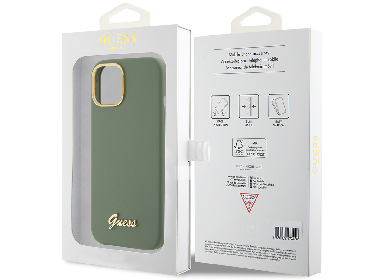 Guess Script Silicone Hard Case Groen - iPhone 15/14/13 hoesje