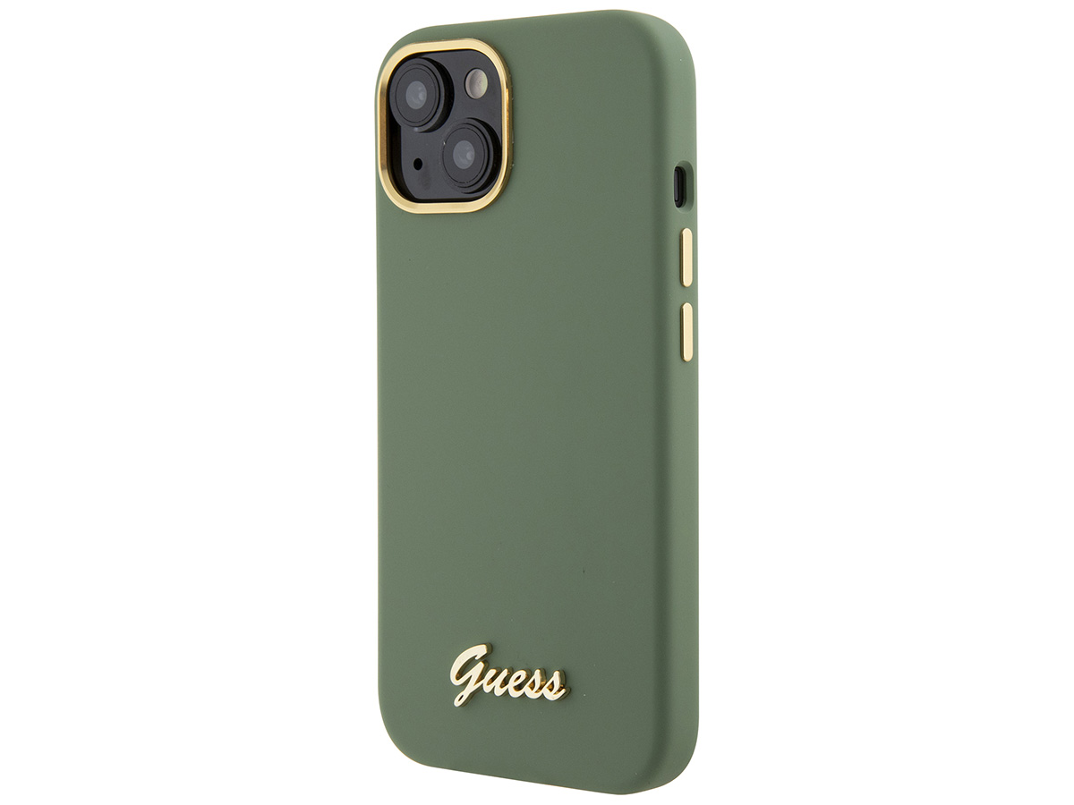 Guess Script Silicone Hard Case Groen - iPhone 15/14/13 hoesje