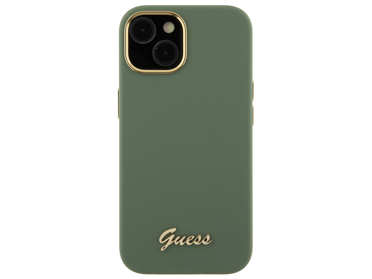 Guess Script Silicone Hard Case Groen - iPhone 15/14/13 hoesje