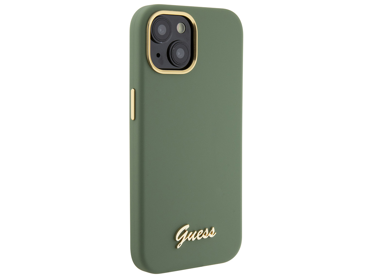 Guess Script Silicone Hard Case Groen - iPhone 15/14/13 hoesje