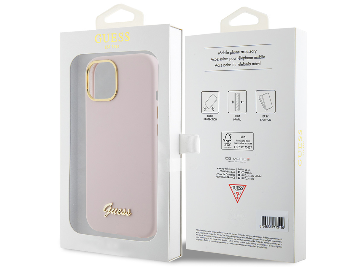 Guess Script Silicone Hard Case Roze - iPhone 15/14/13 hoesje