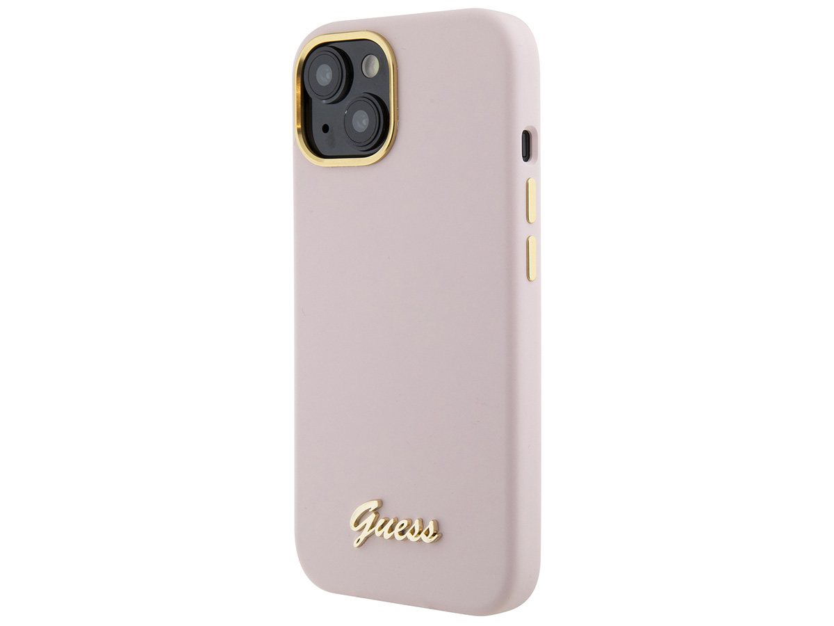 Guess Script Silicone Hard Case Roze - iPhone 15/14/13 hoesje