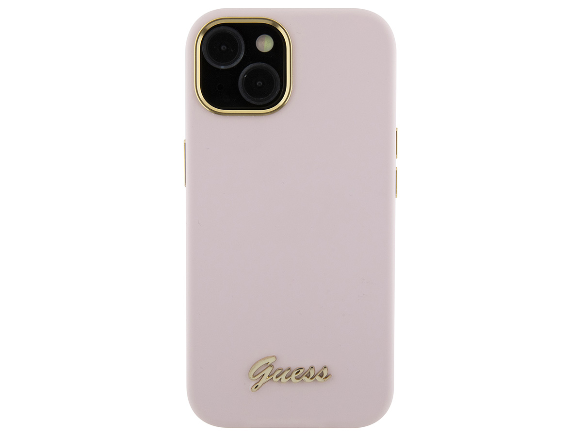 Guess Script Silicone Hard Case Roze - iPhone 15/14/13 hoesje