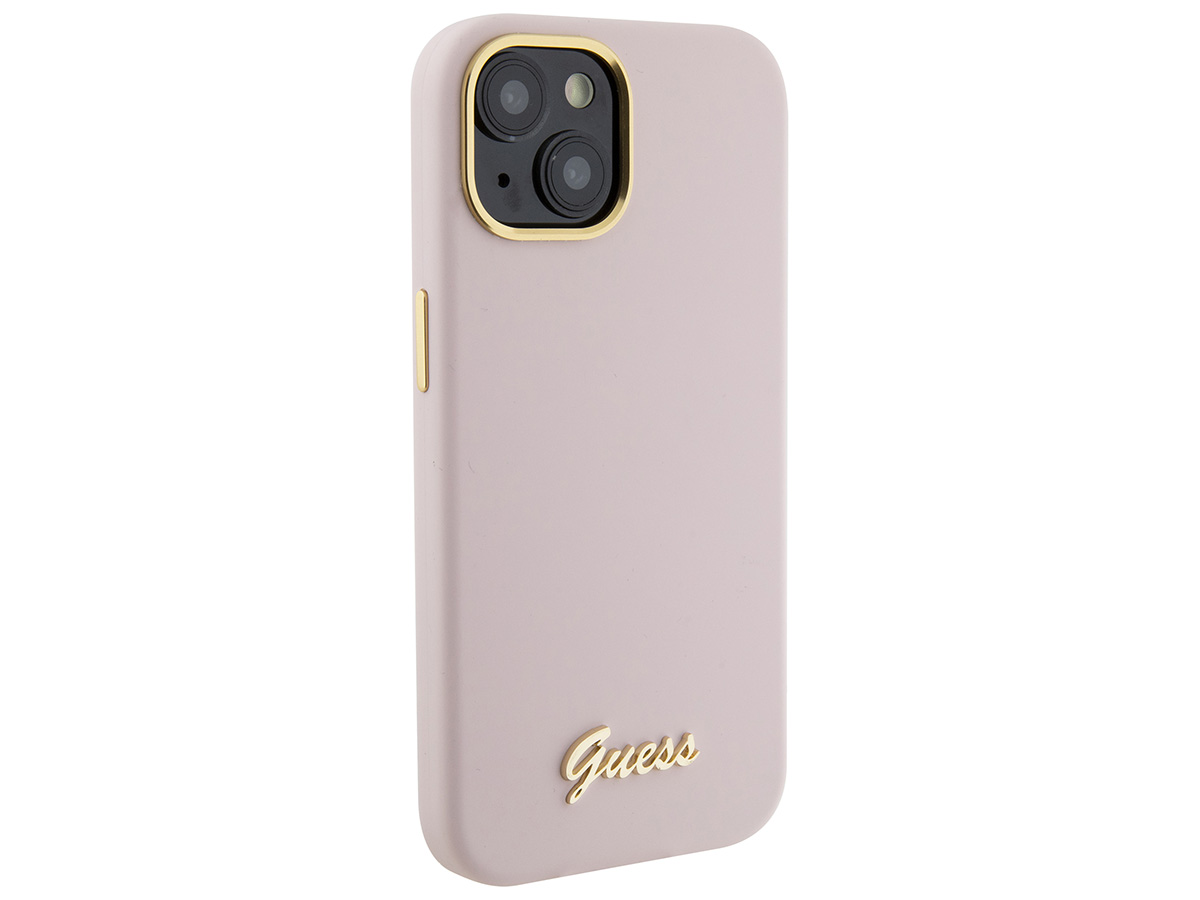 Guess Script Silicone Hard Case Roze - iPhone 15/14/13 hoesje