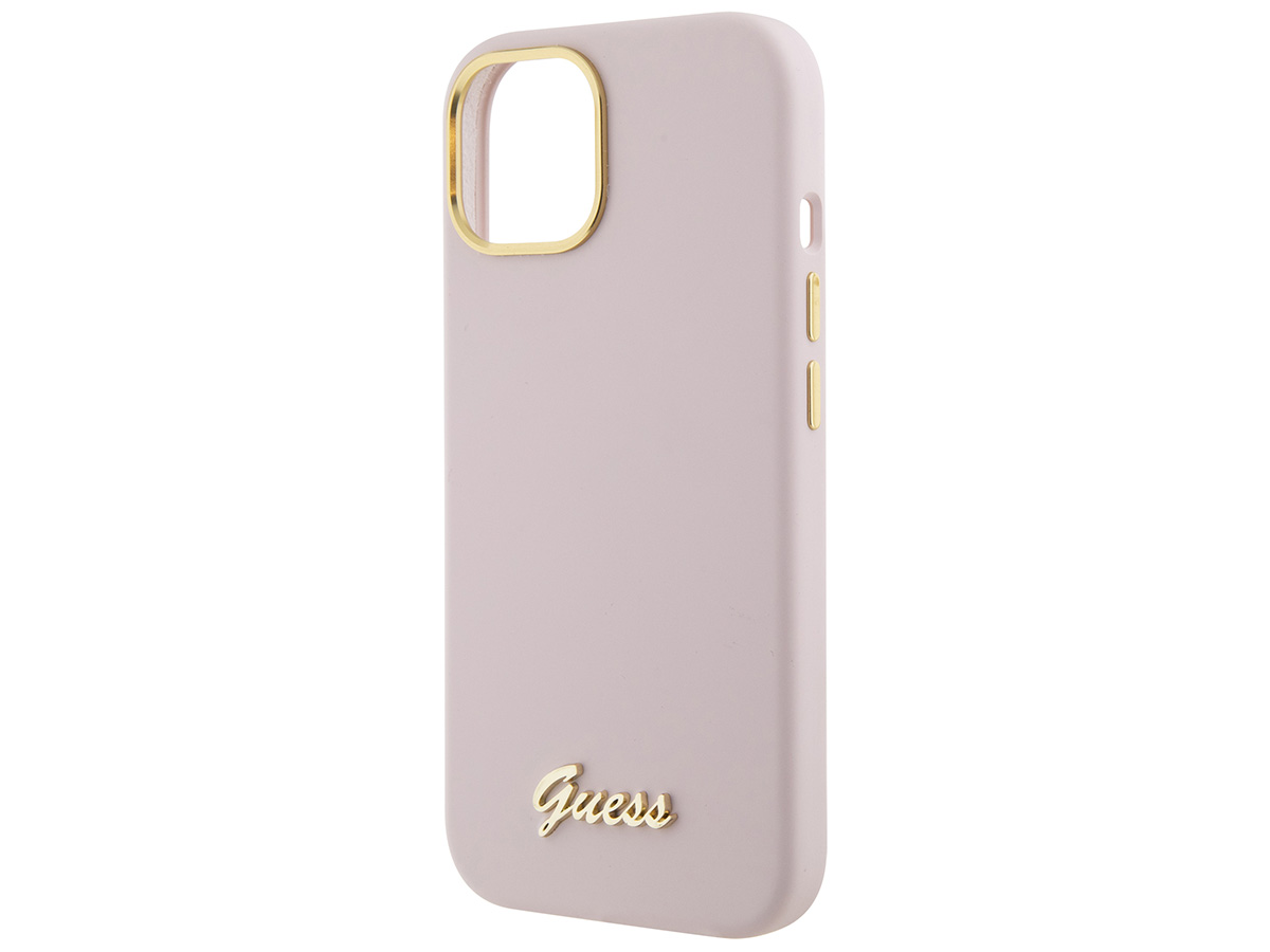 Guess Script Silicone Hard Case Roze - iPhone 15/14/13 hoesje