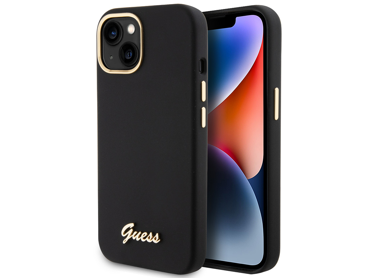 Guess Script Silicone Hard Case Zwart - iPhone 15/14/13 hoesje