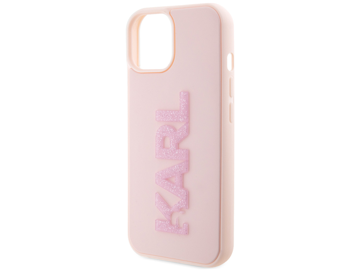 Karl Lagerfeld 3D Glitter Logo Case Roze - iPhone 15 hoesje