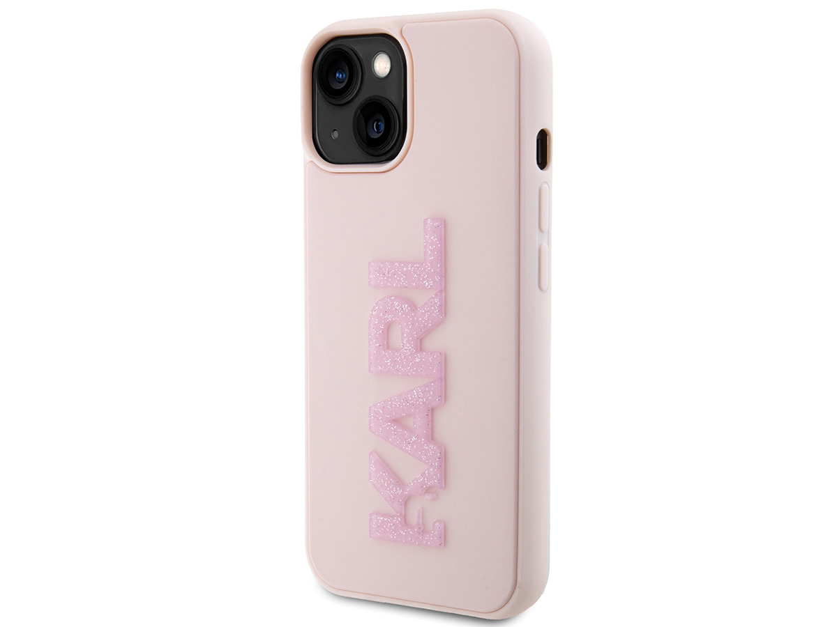 Karl Lagerfeld 3D Glitter Logo Case Roze - iPhone 15 hoesje