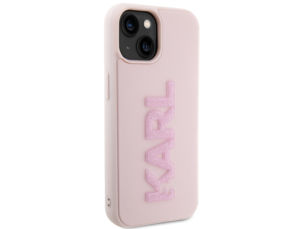 Karl Lagerfeld 3D Glitter Logo Case Roze - iPhone 15 hoesje