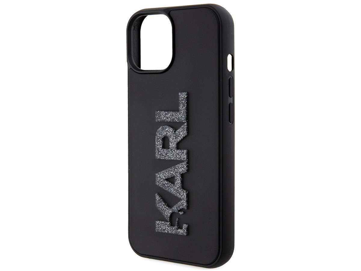Karl Lagerfeld 3D Glitter Logo Case Zwart - iPhone 15 hoesje