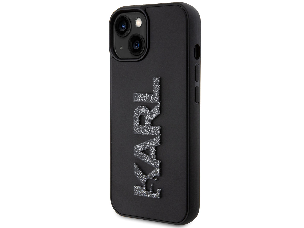 Karl Lagerfeld 3D Glitter Logo Case Zwart - iPhone 15 hoesje